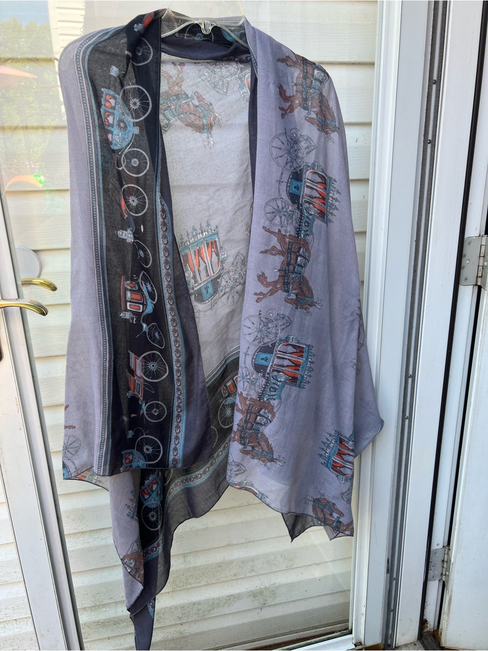 Vintage Equestrian Horse & Carriage Light Weight Wraps Scarf 70”x42”